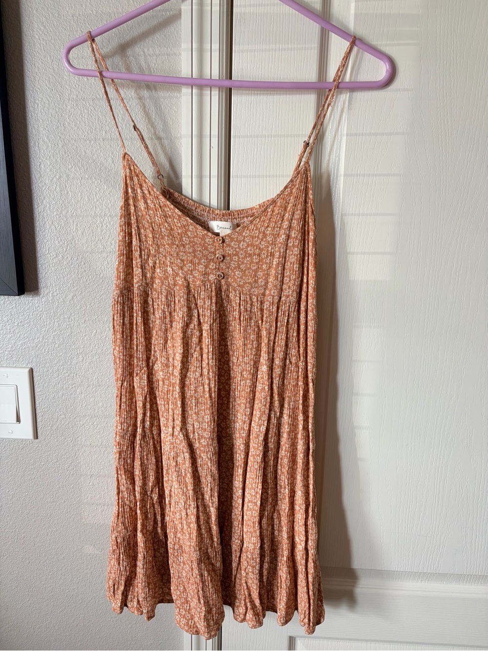 Flowy Tan Floral Button-Front Sundress